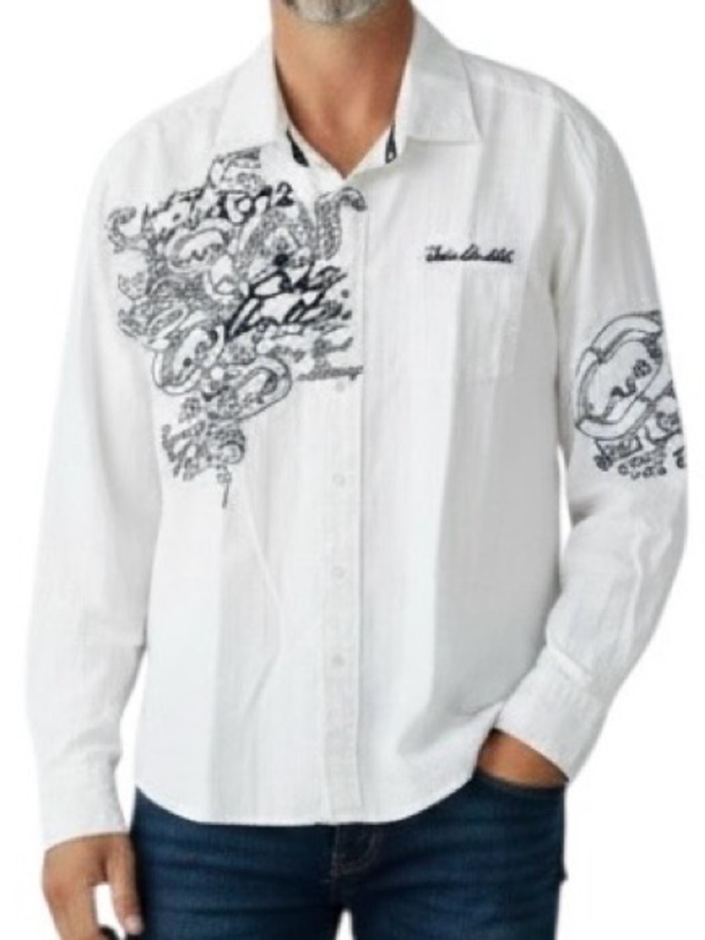 VTG Y2K Ecko Unltd Shirt Embroidery Sneak Skull Wing Graphic Button Up Sz L